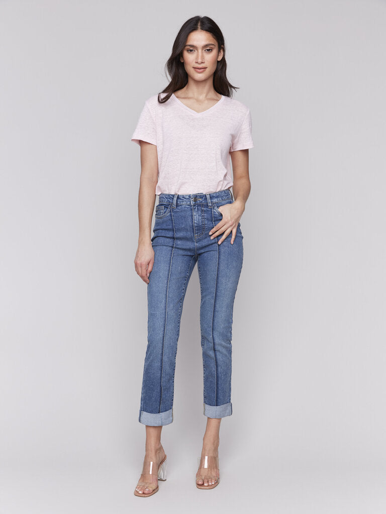 Pintuck Jean With Roll Up Cuff