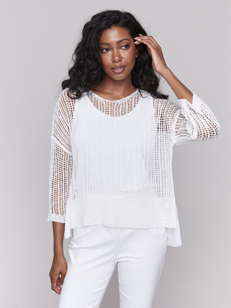 3/4 Sleeve Fishnet Sweater