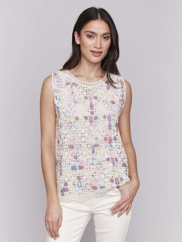 Sleeveless Crochet Crew Neck