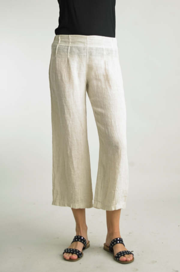 Flat Front Linen Crop Pants