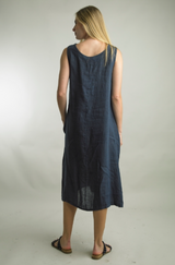 Sleeveless Linen Dress with Asymmetrical Buttons