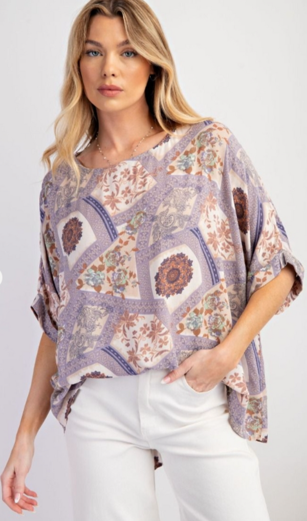 Print Short Sleeve Blouse
