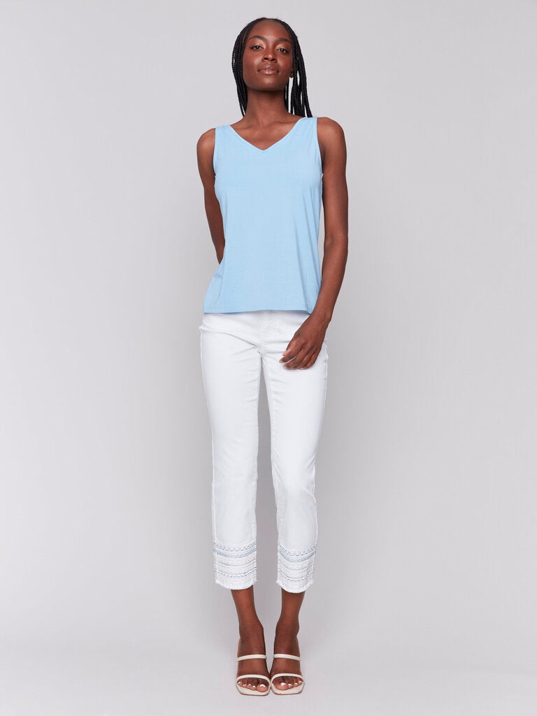 Embroidered Hem Crop Denims