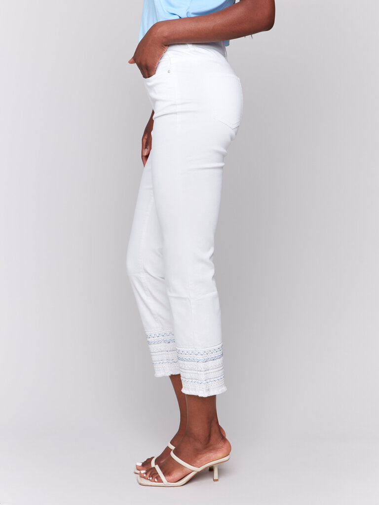 Embroidered Hem Crop Denims