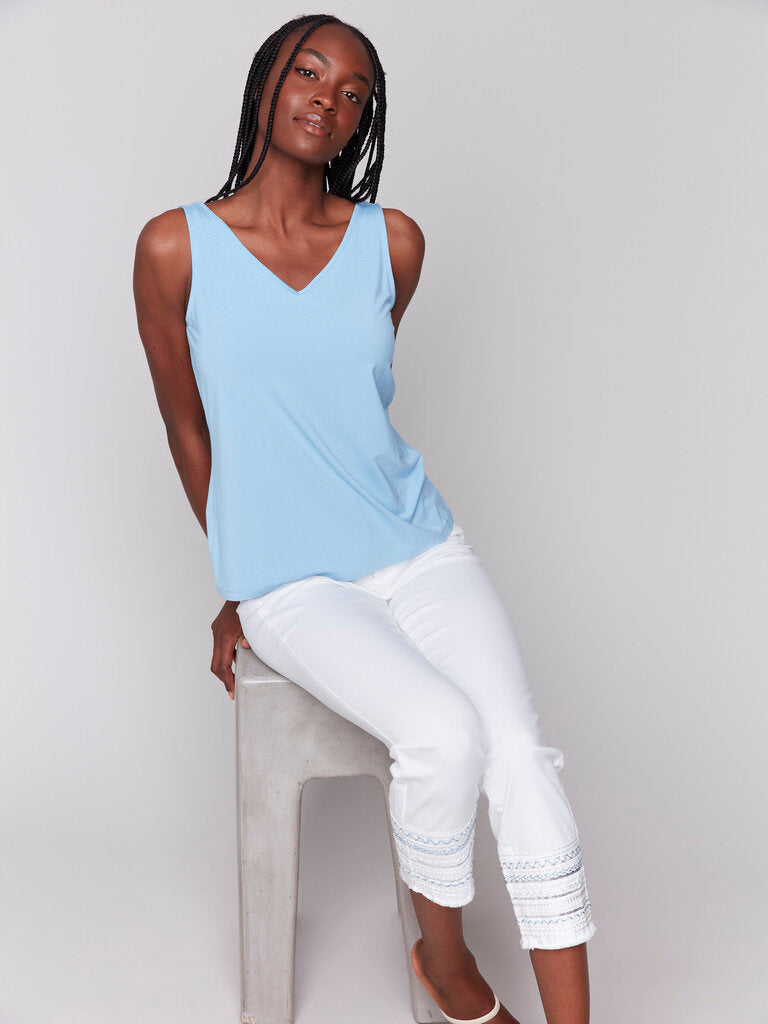 Embroidered Hem Crop Denims