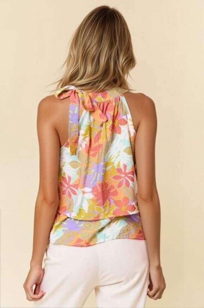 Tropical Print Layered Halter Top