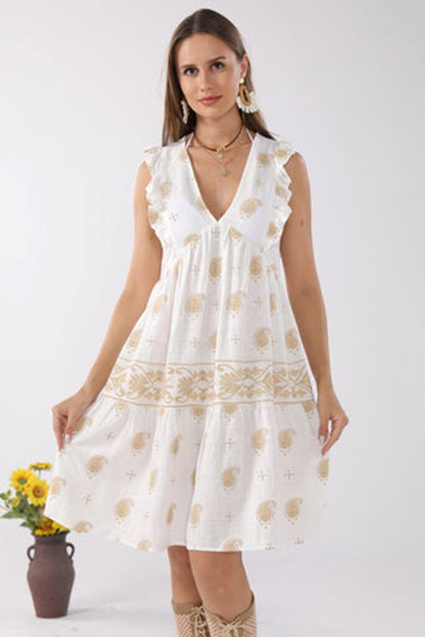 Paisley Embroidered Sleeveless Cover- Up Dress