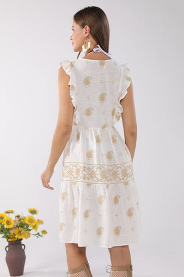 Paisley Embroidered Sleeveless Cover- Up Dress