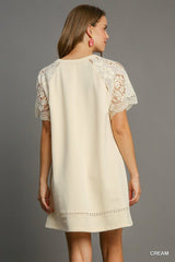 Lace Shoulder French Terry Mini Dress