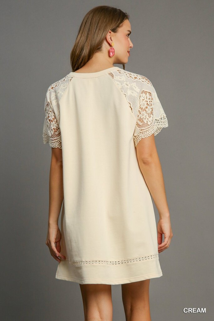 Lace Shoulder French Terry Mini Dress