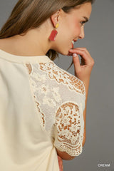 Lace Shoulder French Terry Mini Dress