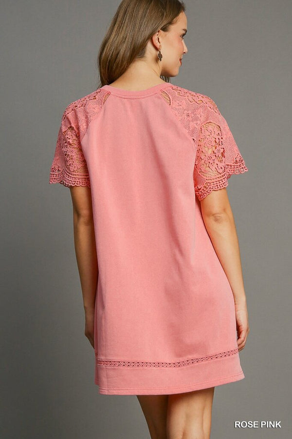 Lace Shoulder French Terry Mini Dress