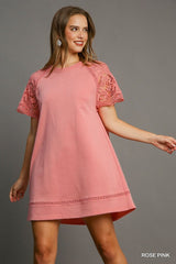 Lace Shoulder French Terry Mini Dress