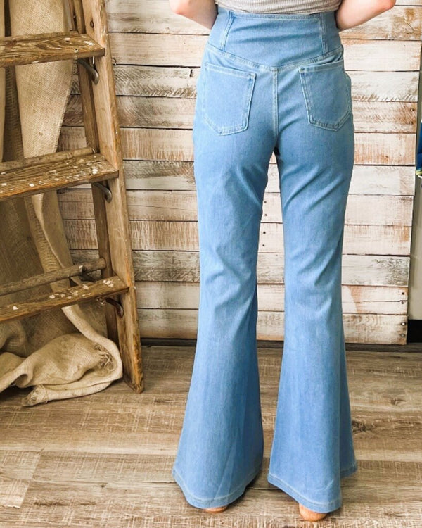 High Waist Crossover Super Flare Knit Jeans