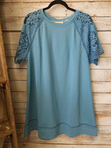Lace Shoulder French Terry Mini Dress