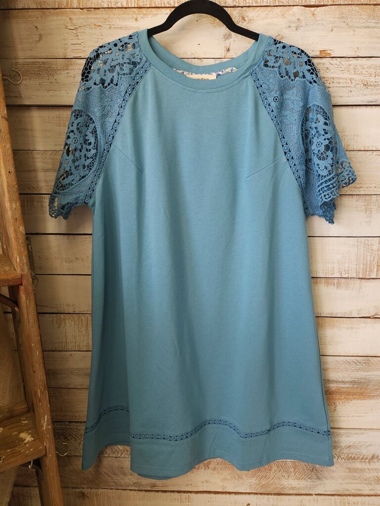 Lace Shoulder French Terry Mini Dress