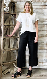 Flat Front Linen Crop Pants