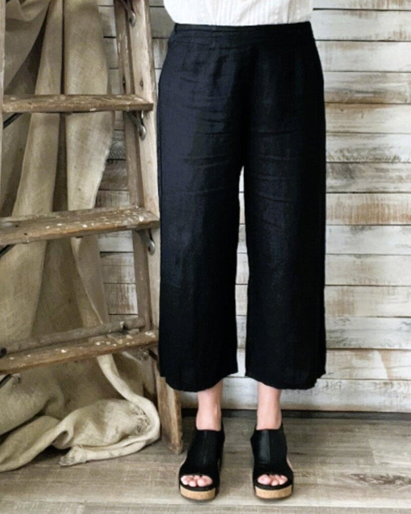 Flat Front Linen Crop Pants