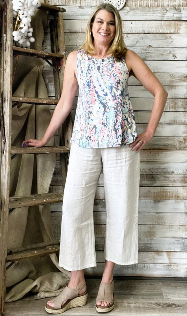 Flat Front Linen Crop Pants
