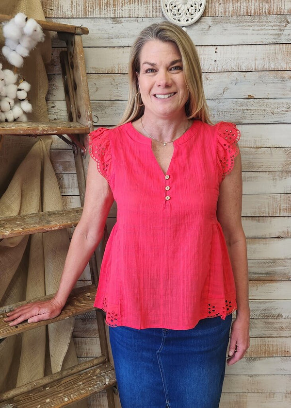 Eyelet Cap Sleeve Top