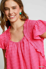 Textured Flutter Sleeve Blouse