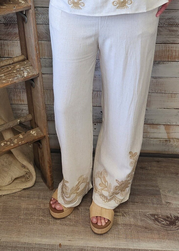 Boho Embroidered Palazzo Pants