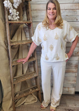 Boho Embroidered Palazzo Pants