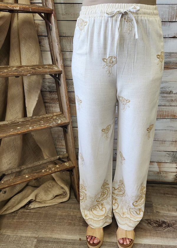 Paisley Embroidered Palazzo Pants