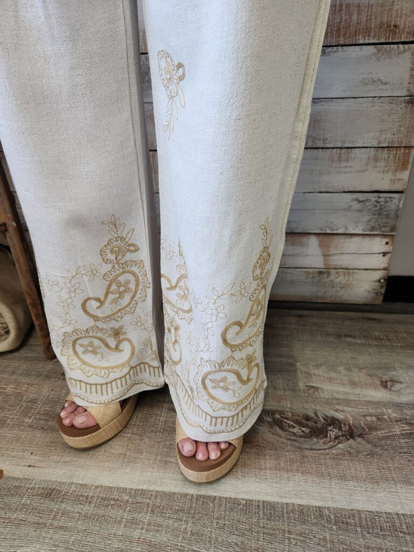 Paisley Embroidered Palazzo Pants