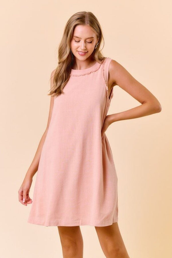 Linen Blend Sleeveless Back Button Dress