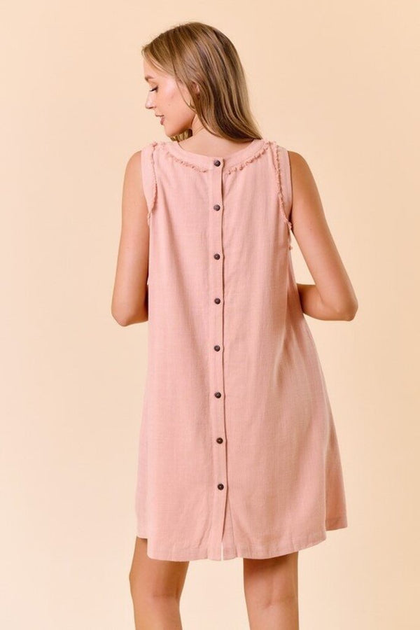 Linen Blend Sleeveless Back Button Dress