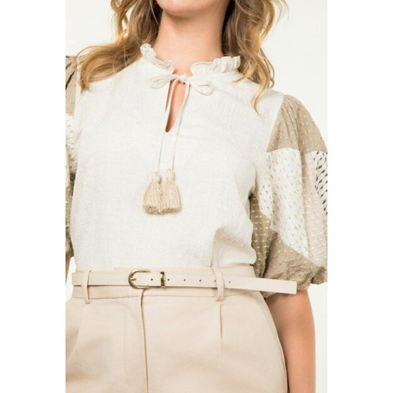 Hand Embroidered Patchwork Puff Sleeve Top