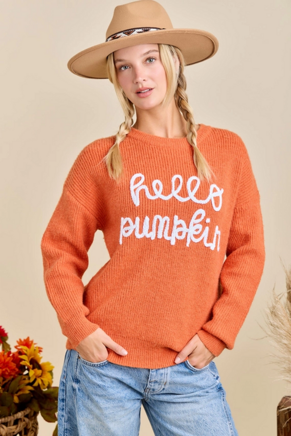 Hello Pumpkin Embroidered Sweater