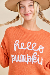 Hello Pumpkin Embroidered Sweater