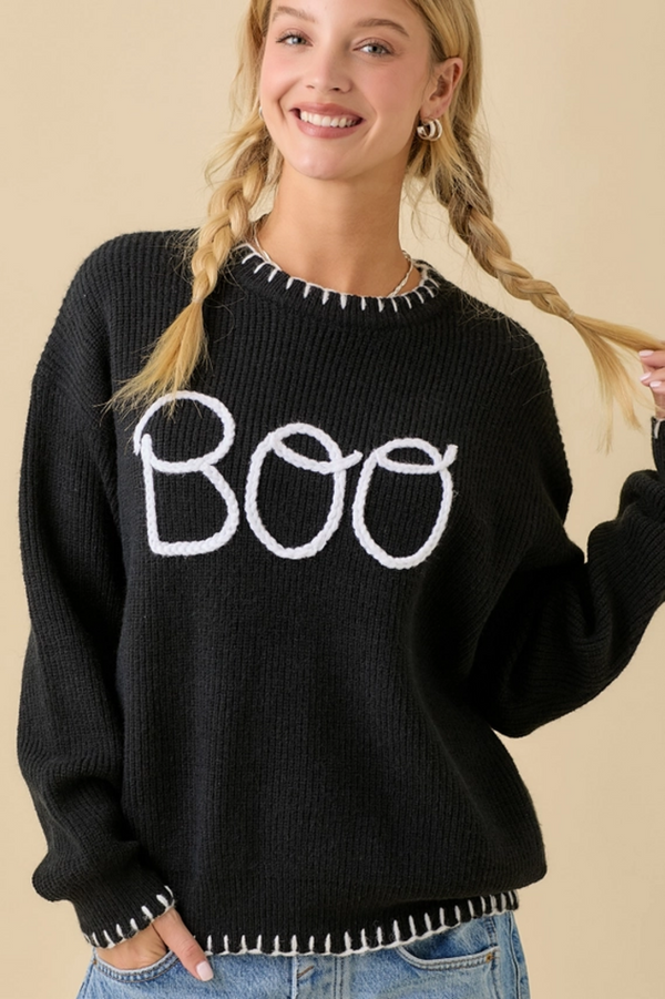 Boo Braided Script Sweater