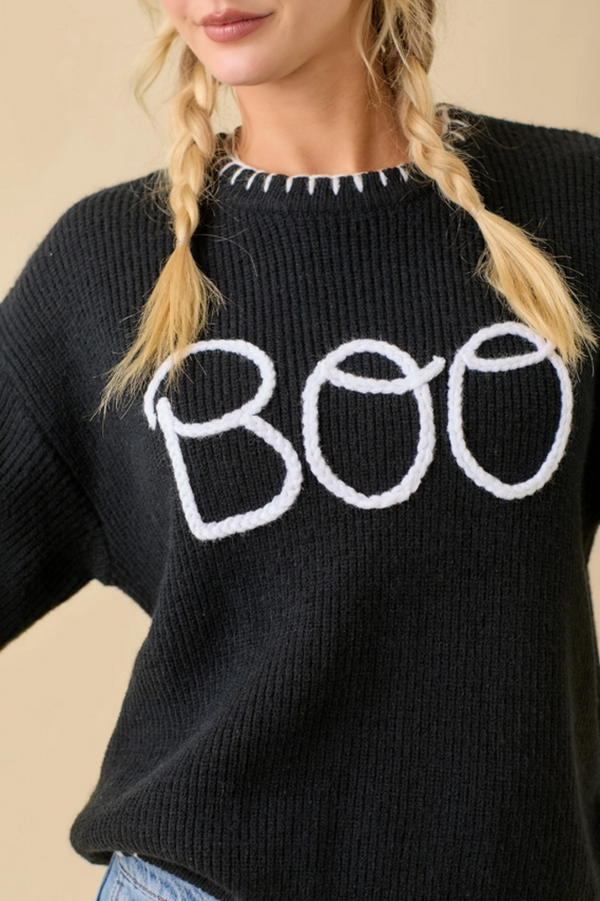 Boo Braided Script Sweater