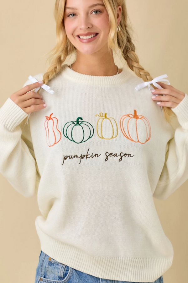 Pumpkin Season Embroidered Sweater