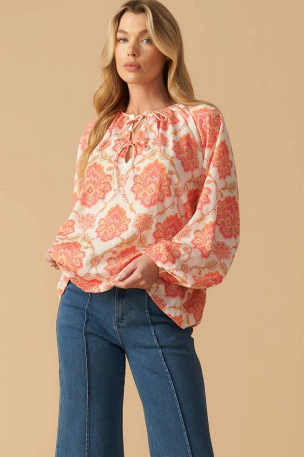 Printed Woven Double Tie Blouse