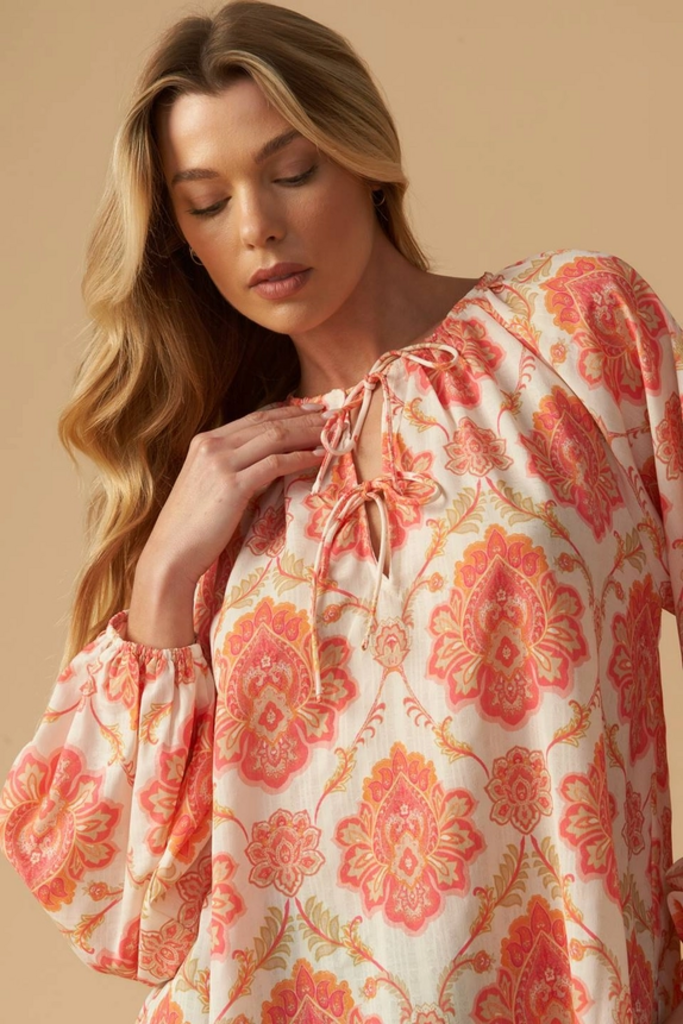 Printed Woven Double Tie Blouse