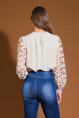 Lace Contrast Sleeve Blouse
