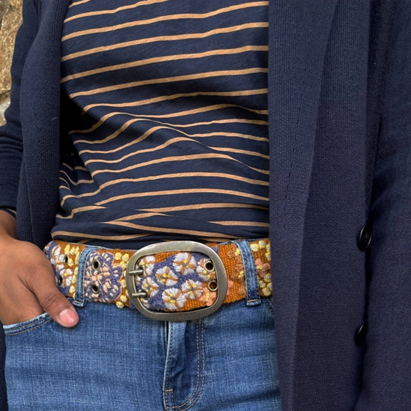 Blue Skies Floral Embroidered Belt