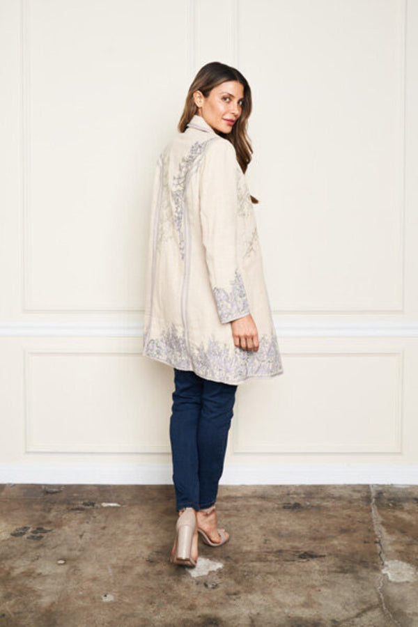 Floral Embroidered Linen Blend Jacket