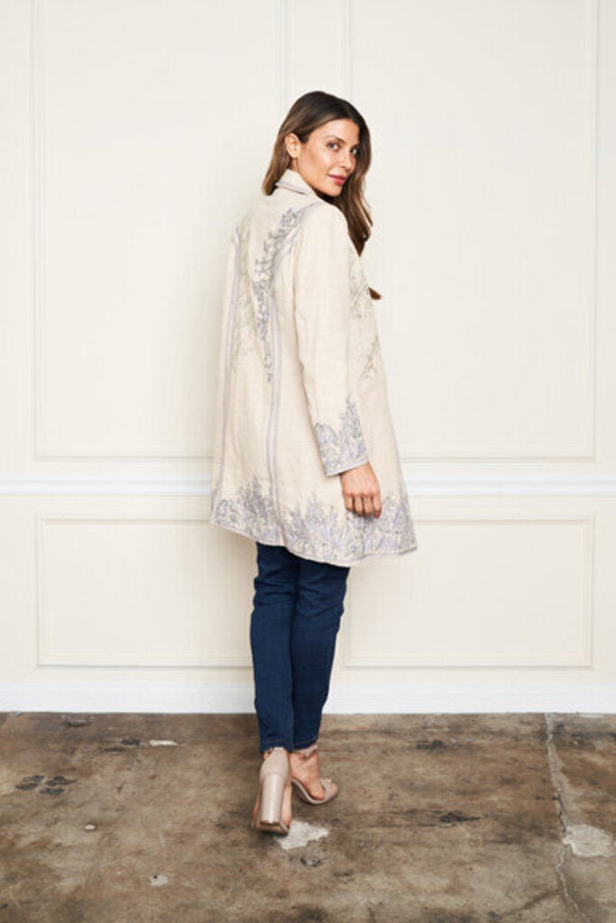 Floral Embroidered Linen Blend Jacket