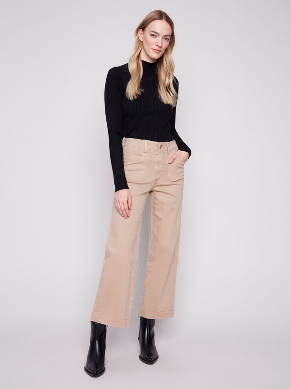 Cropped Wide Leg Stretch Twill Pants
