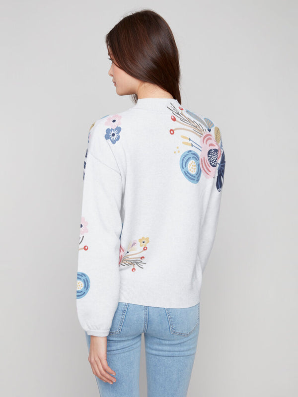Floral Print Mock Neck Sweater