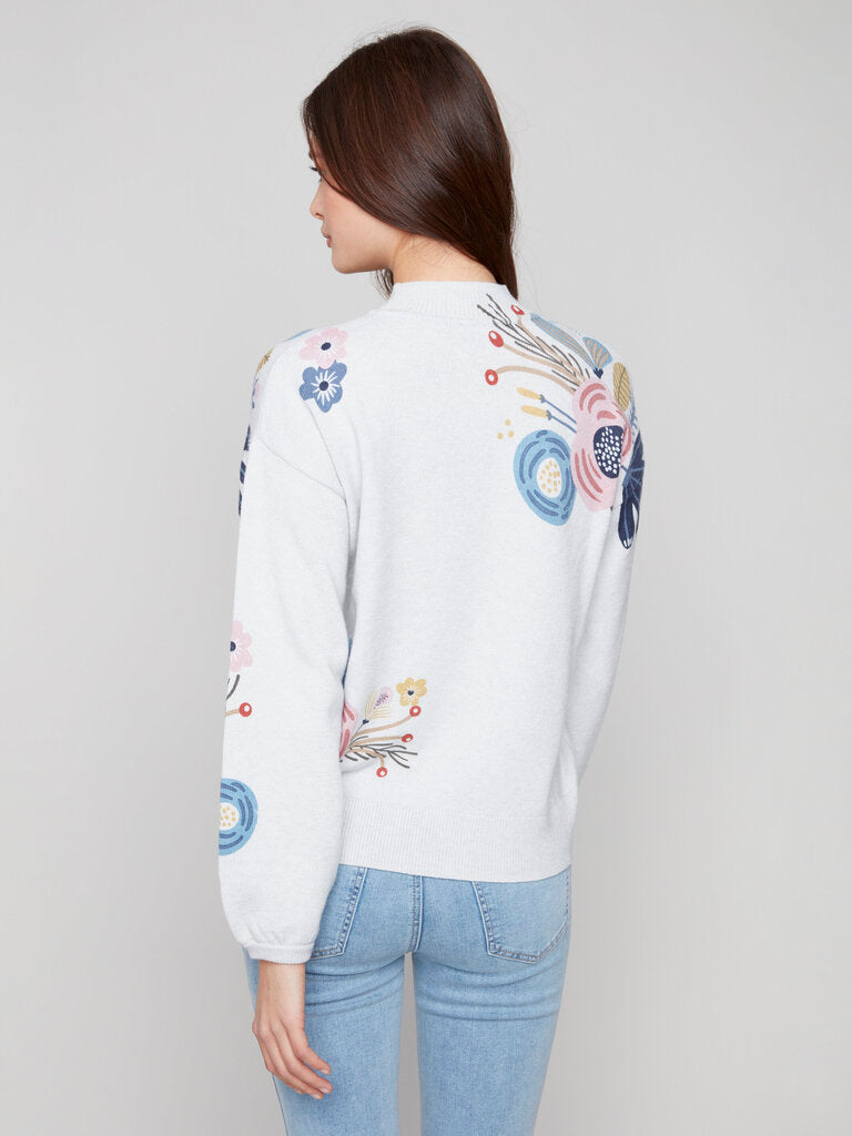 Floral Print Mock Neck Sweater