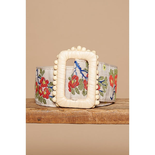 Sqaure Buckle Floral Belt