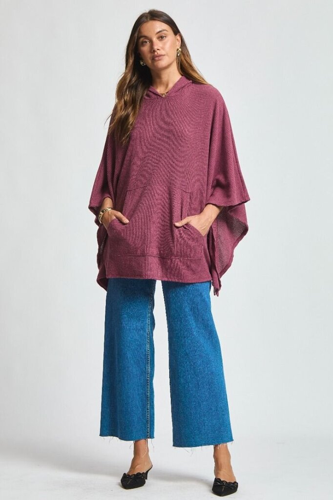 Ribbed Hooded Poncho