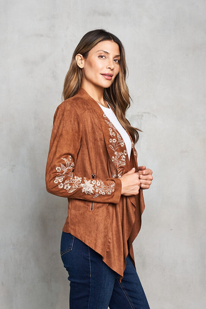 Suede Cascade Jacket With Embroidery