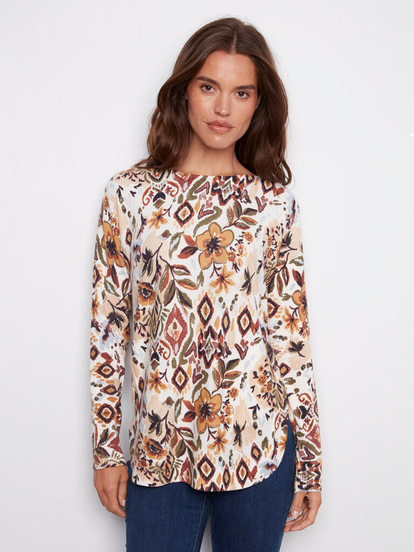 Floral Print Round Hem Sweater